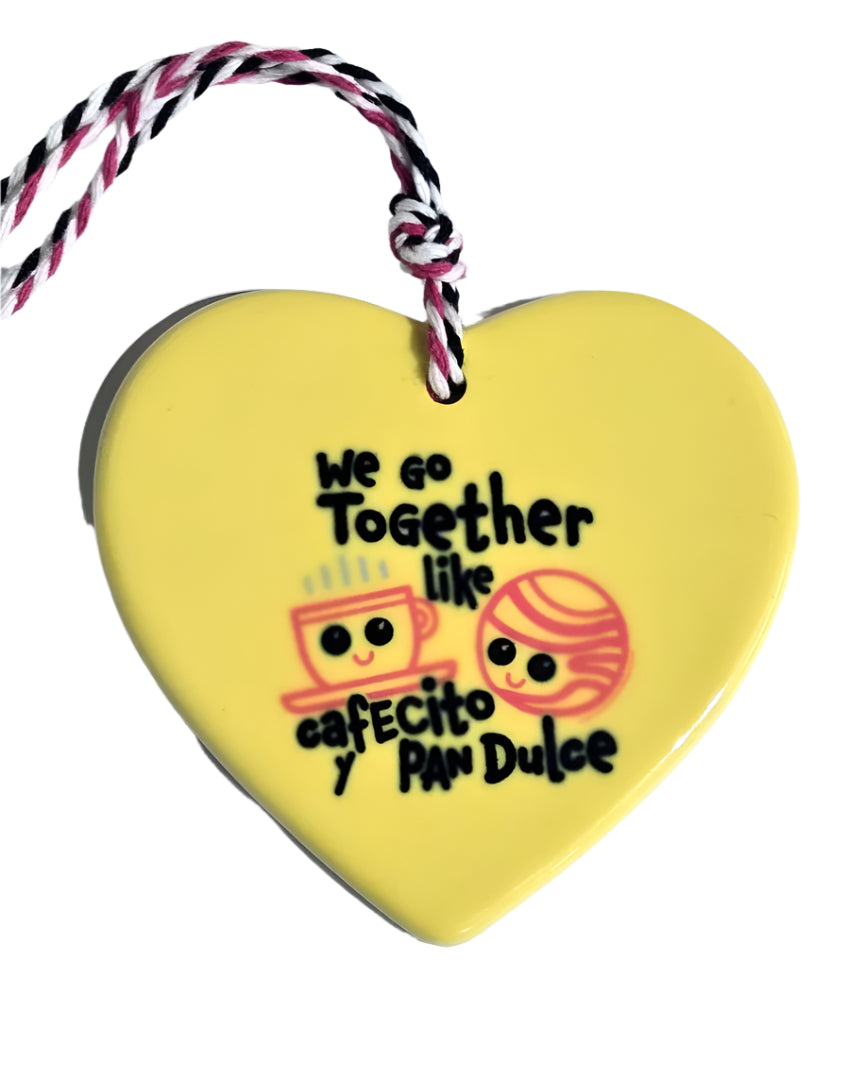 Ceramic Heart Ornament – Handcrafted Coffee & Pan Design for Kitchen or Gift