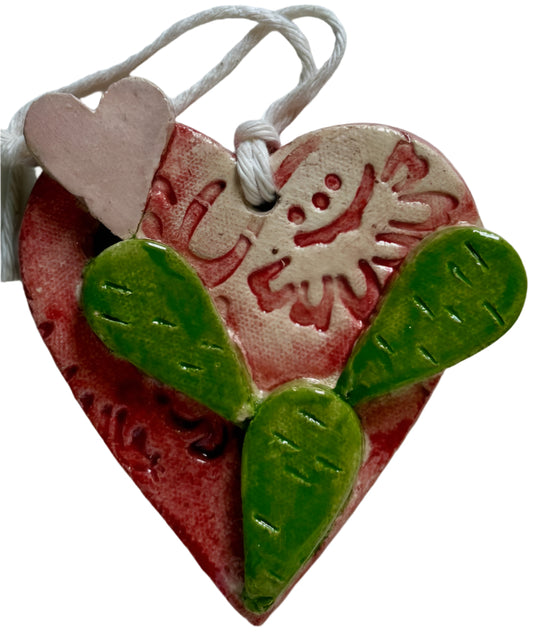 Ceramic Heart with Nopal and Heart – Faith-Inspired Folk Art