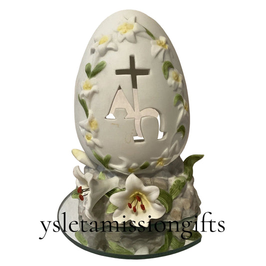 Christian Alpha and Omega Easter Egg Ceramic Tabletop Decor Religious Resurrection Symbol Easter Christian Home Display