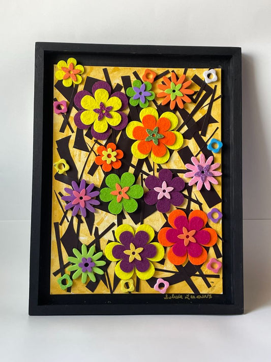 Collage - 11x14 Mobile Felt Flower Art with Black Frame