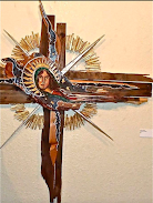 Handcrafted Wooden Cross with Our Lady of Guadalupe – Eco-Friendly Art from Recycled Materials