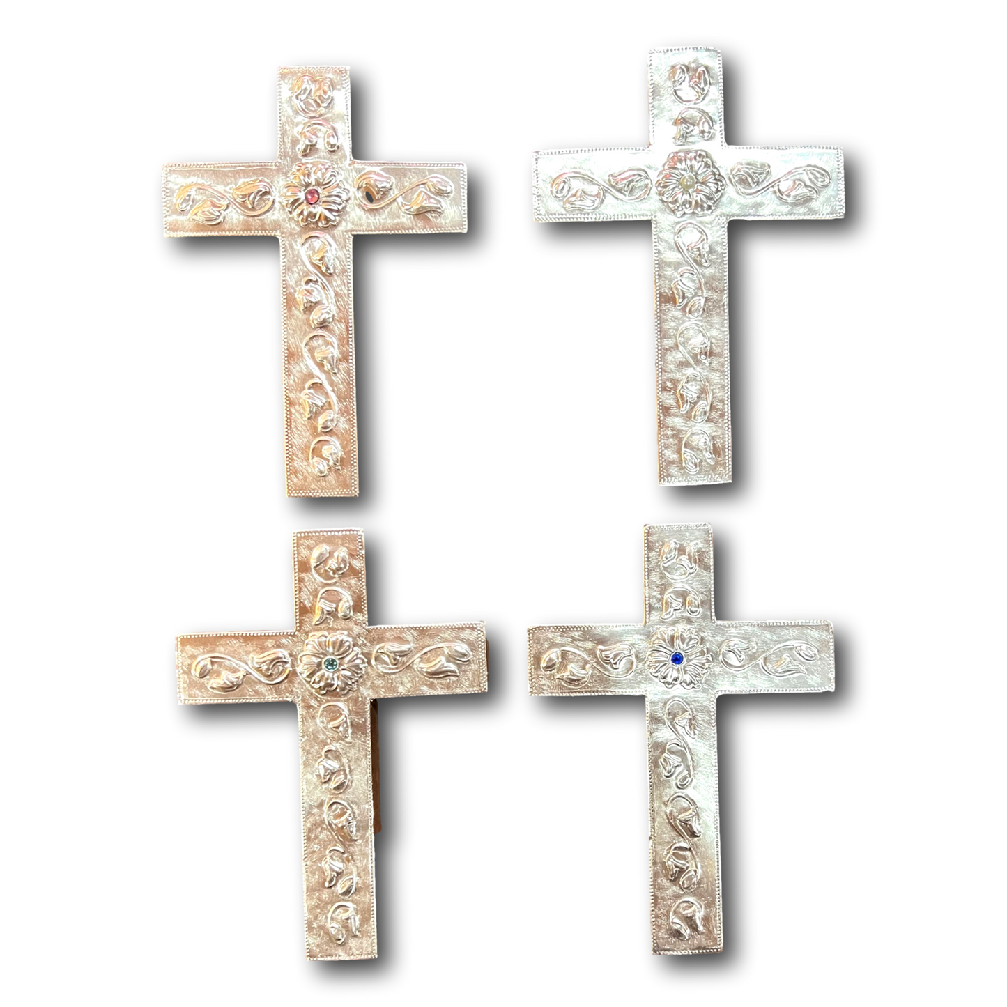 Crosses With Ale And Flowers Hand-Embossed Aluminum Cross | Real Wood Backing | Floral Wall Art