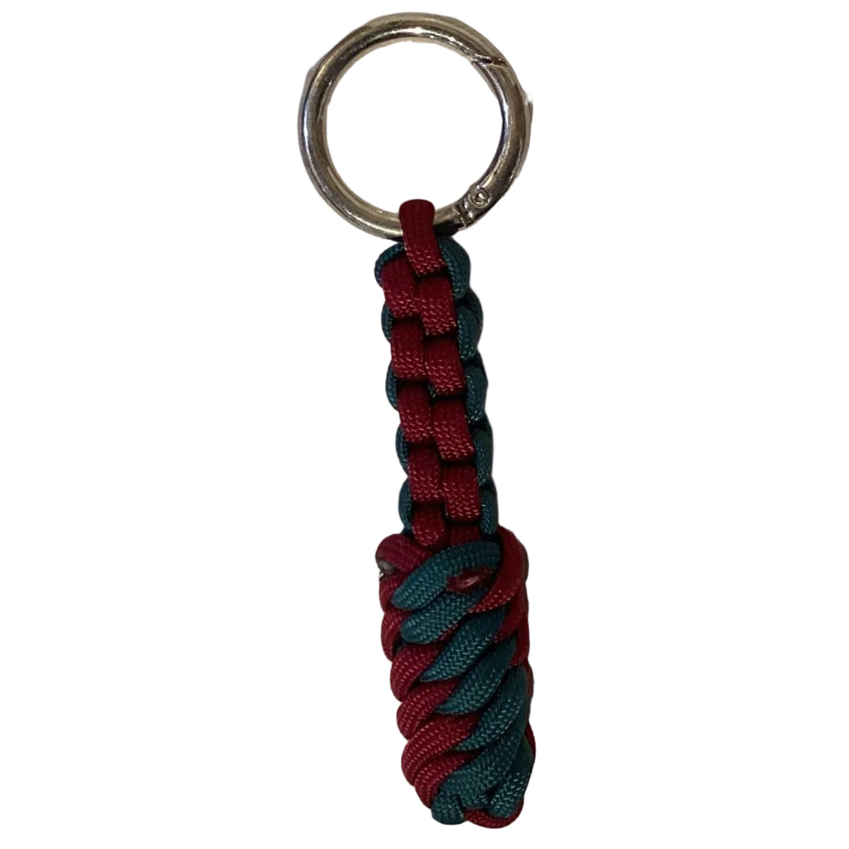 Colorful braided rope paracord keychain with metal keyring, designed for handbags and accessories, by Ysleta Mission Gift Shop.