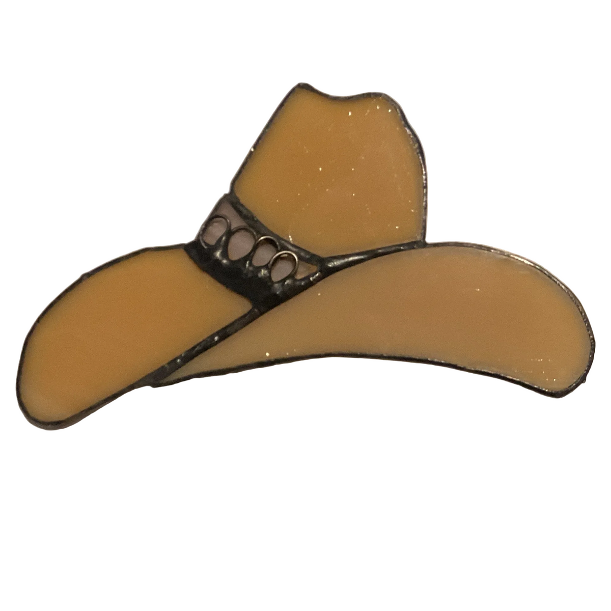 Colorful stained glass cowboy hat suncatcher, 6 inches, decorative home and garden decor from Ysleta Mission Gift Shop.