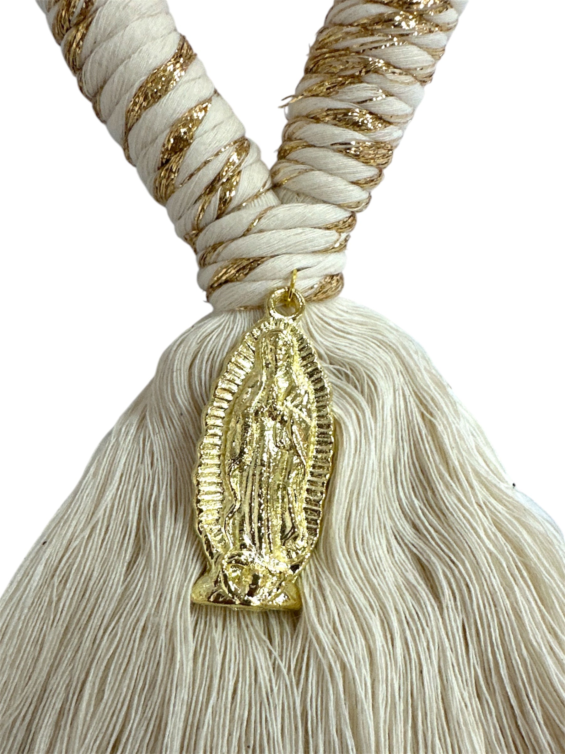 Gold Our Lady of Guadalupe 8.5-inch Catholic devotional ornament with intricate design, perfect for door blessings and Christian gifts.