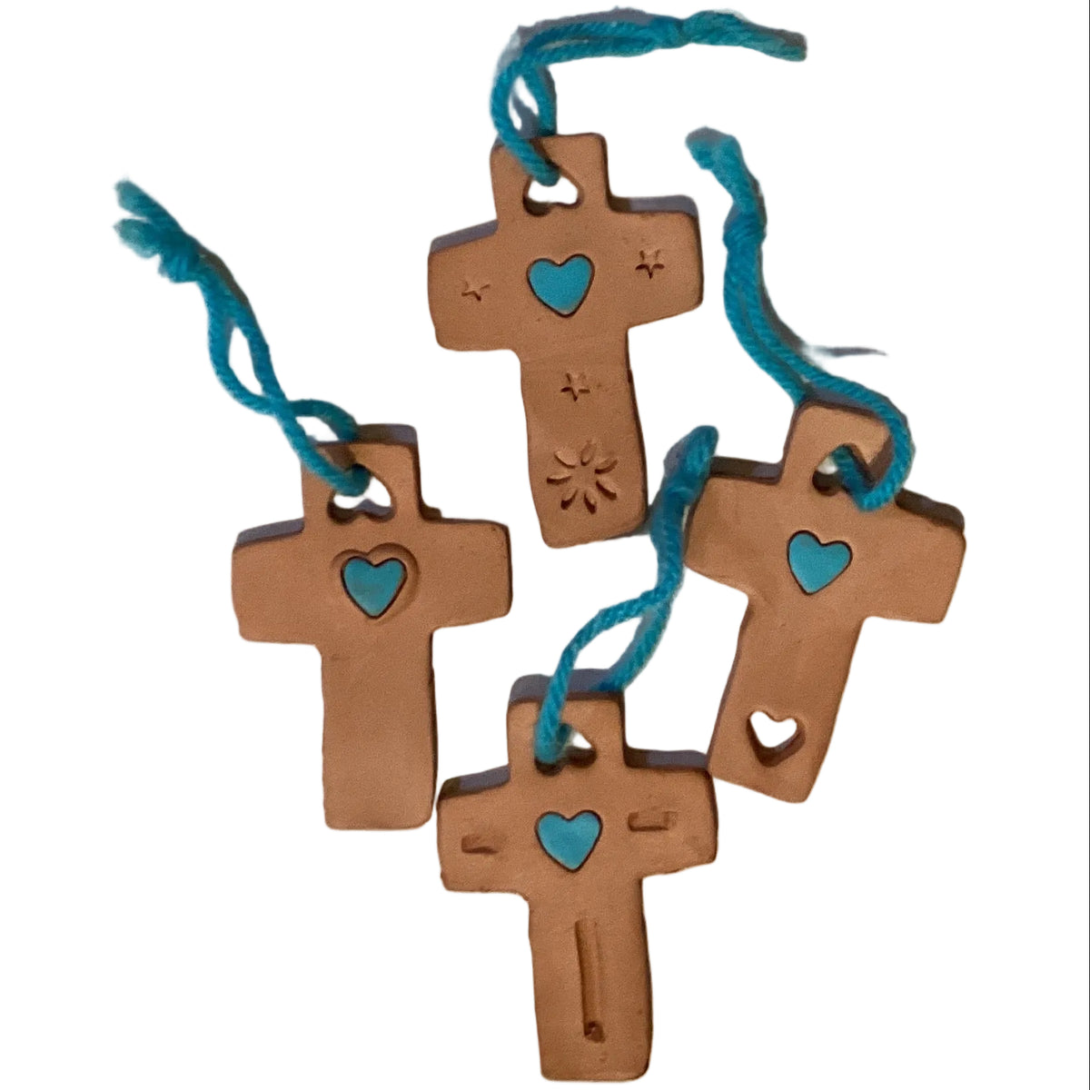 Handmade clay Catholic cross ornament, 3-inch Christian crucifix with detailed craftsmanship, ideal for religious decor.
