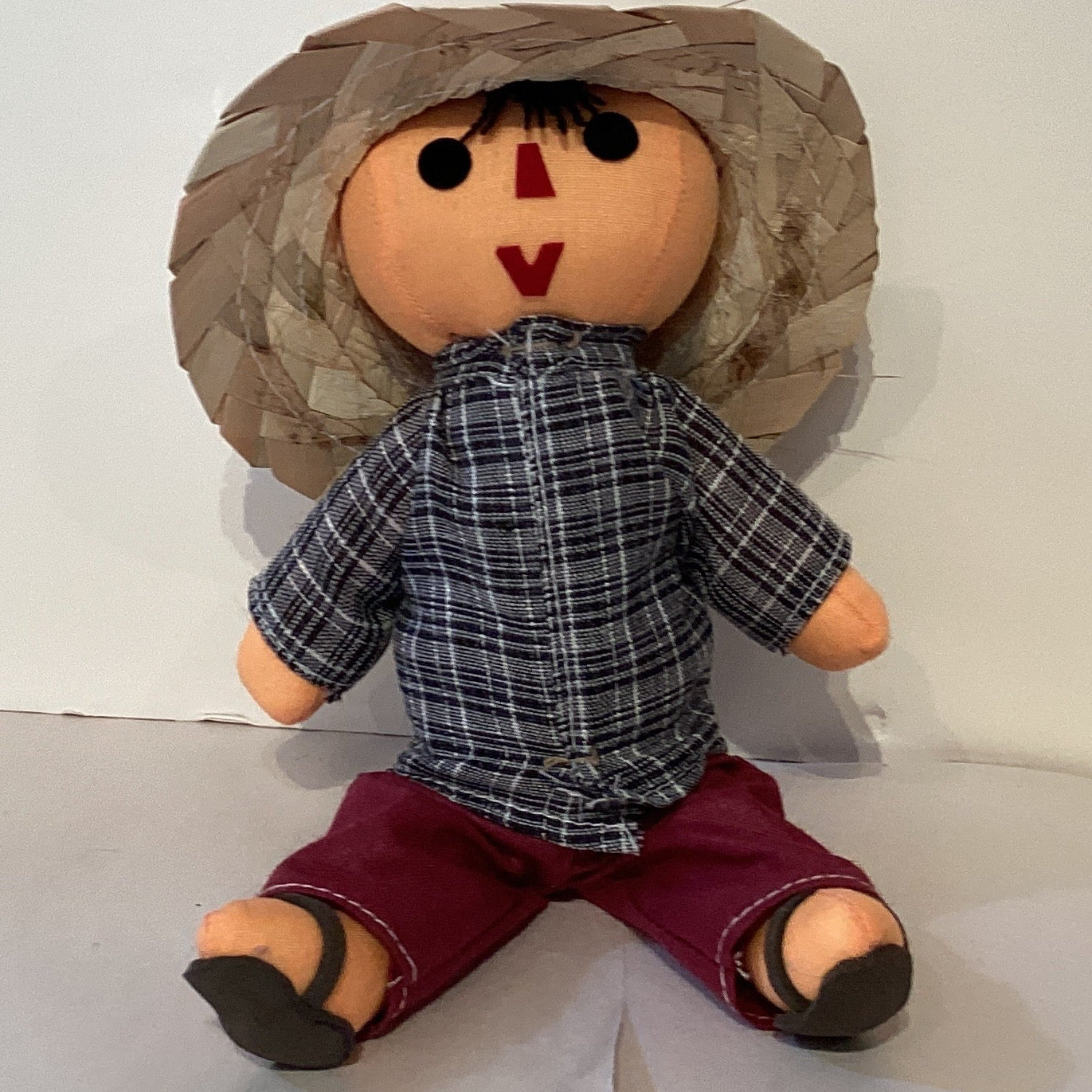Handcrafted traditional Mexican Pedro Boy rag doll by Jose Alberto Chavez, featuring colorful clothing and detailed textile craftsmanship.