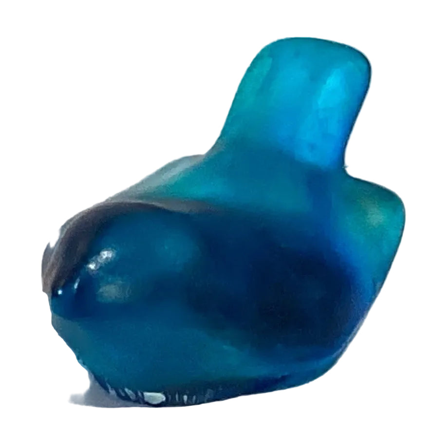 Matte blue perched bird figurine from Ysleta Mission Gift Shop, 2-inch home and garden decorative bird sculpture.