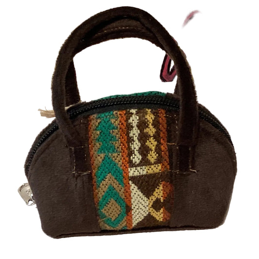 Ecuadorian handwoven mini purse pouch with colorful traditional textile, small size, and compact design for accessories or coins.