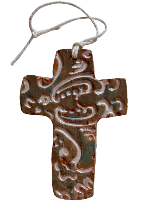 Dark Glazed Ceramic Cross – Handcrafted Spiritual Wall Accent