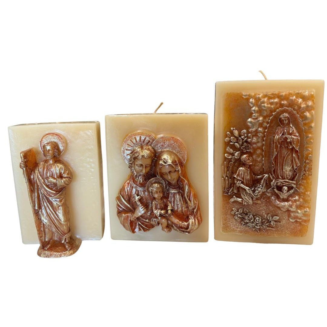 Decorative Religious Hand-Dipped Candles | Saint Jude, Holy Family, Virgen De Guadalupe