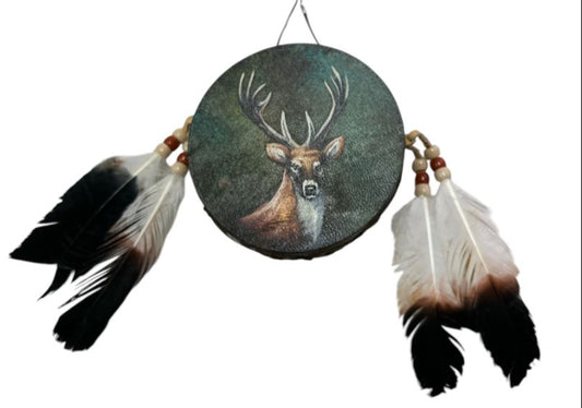 Hand-Painted Mini Rawhide Drum – Mexican Souvenir or Musical Gift 4"