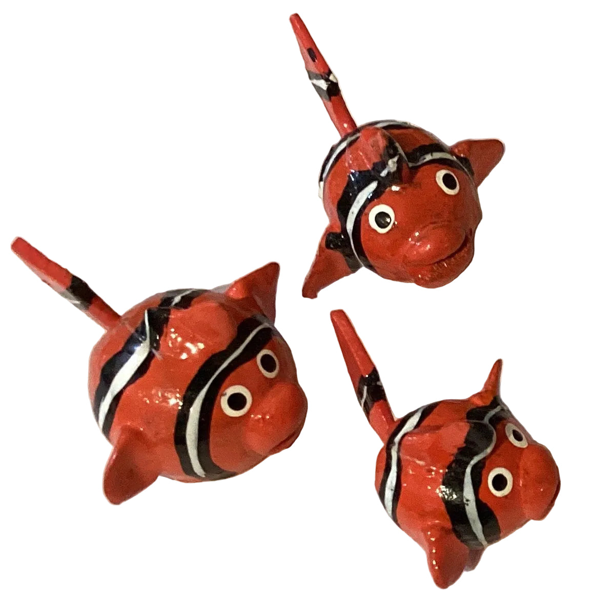 Colorful clown fish figurine with floating fin, decorative home and garden ornament from Ysleta Mission Gift Shop.