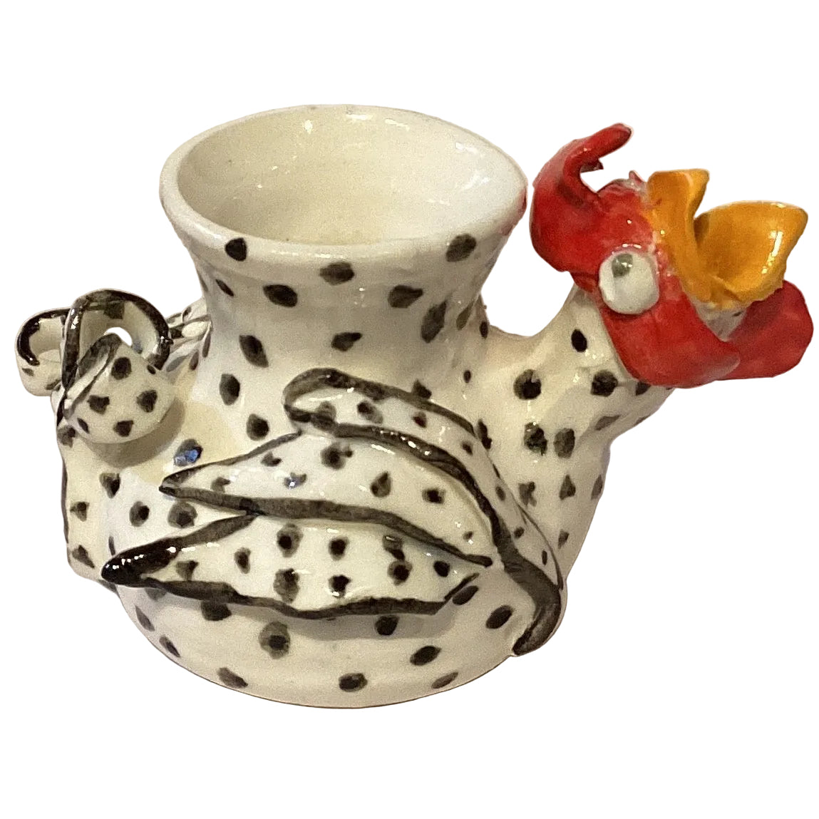 Handcrafted squawking chicken toothpick holder in a 2x3 inch figurine, from Ysleta Mission Gift Shop, for home and garden decor.