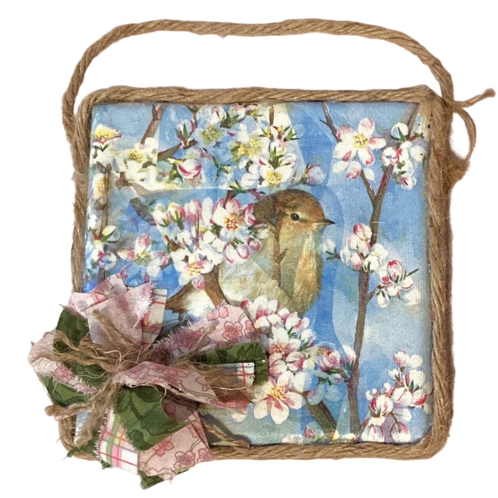 Rustic bird and flower wall decor by Ysleta Mission Gift Shop, 6x6 inch handcrafted wall art with nature-inspired design.