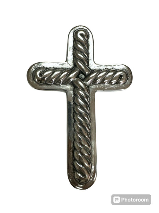 Large Handmade Pewter Cross with Silver Finish – Striking Religious Wall Decor