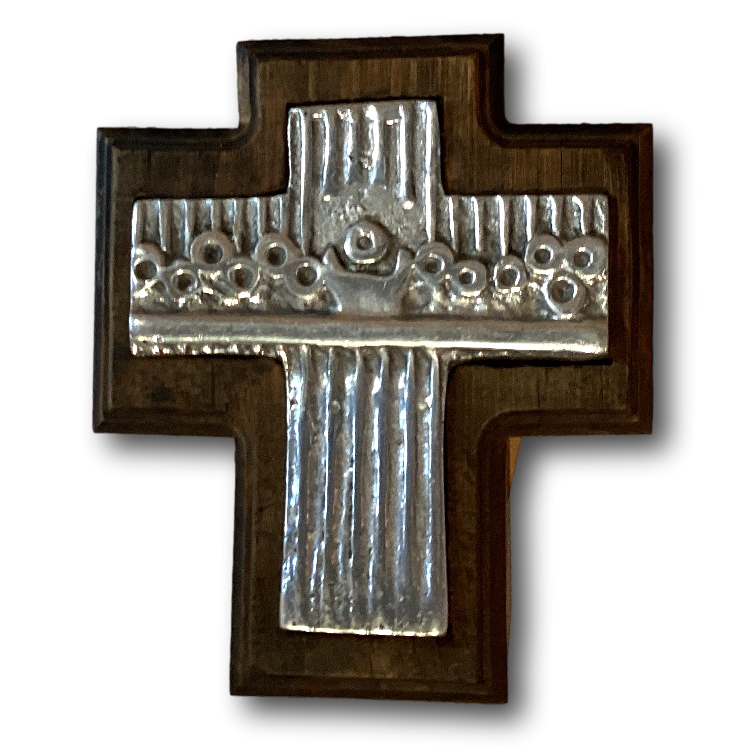 Wood cross with pewter Last Supper scene, 9-inch Catholic Christian gift, handcrafted religious crucifix.