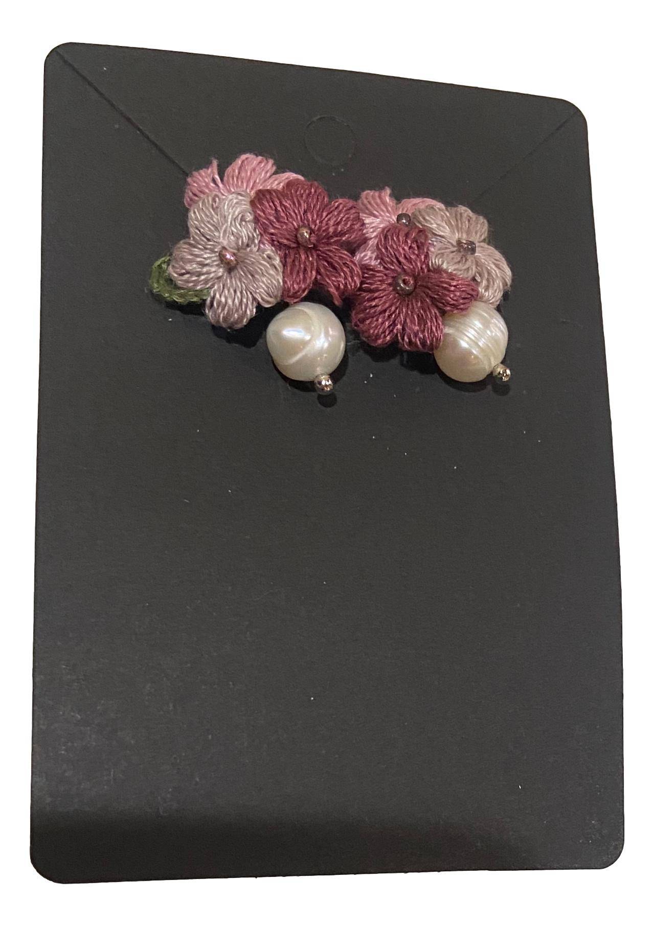 Earrings Dangle Handcrafted Micro-Crocheted Bouquet of Flowers in a Vase - 0