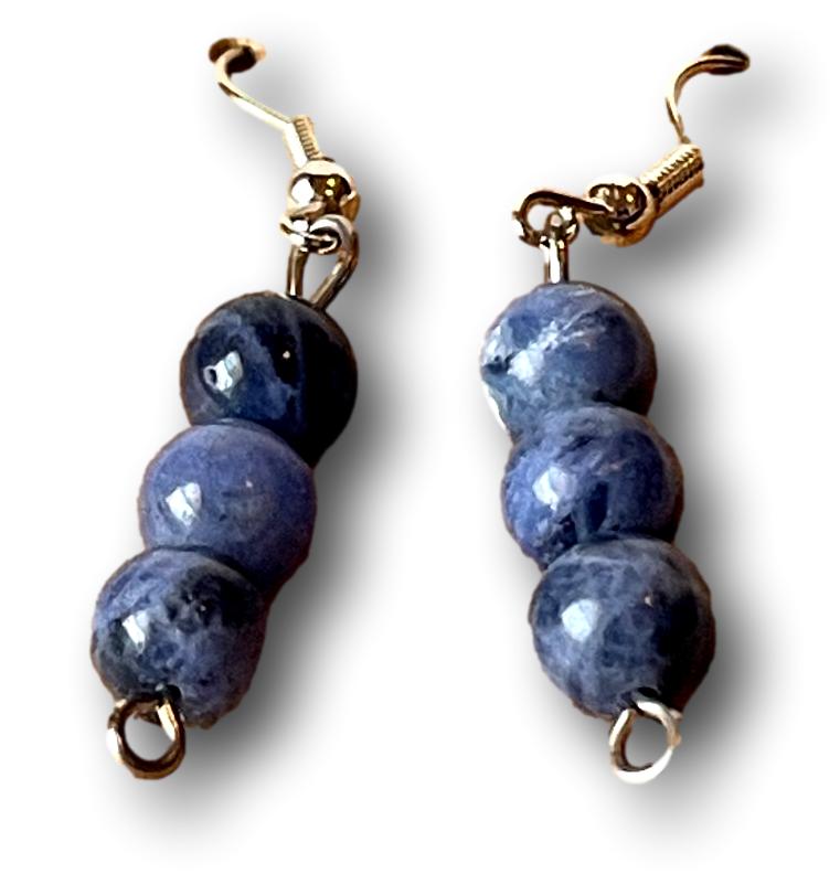 Elegant Blue Beaded Dangle Earrings – Handmade 1-Inch Drop with Silver Hooks