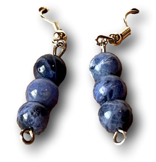 Elegant Blue Beaded Dangle Earrings – Handmade 1-Inch Drop with Silver Hooks