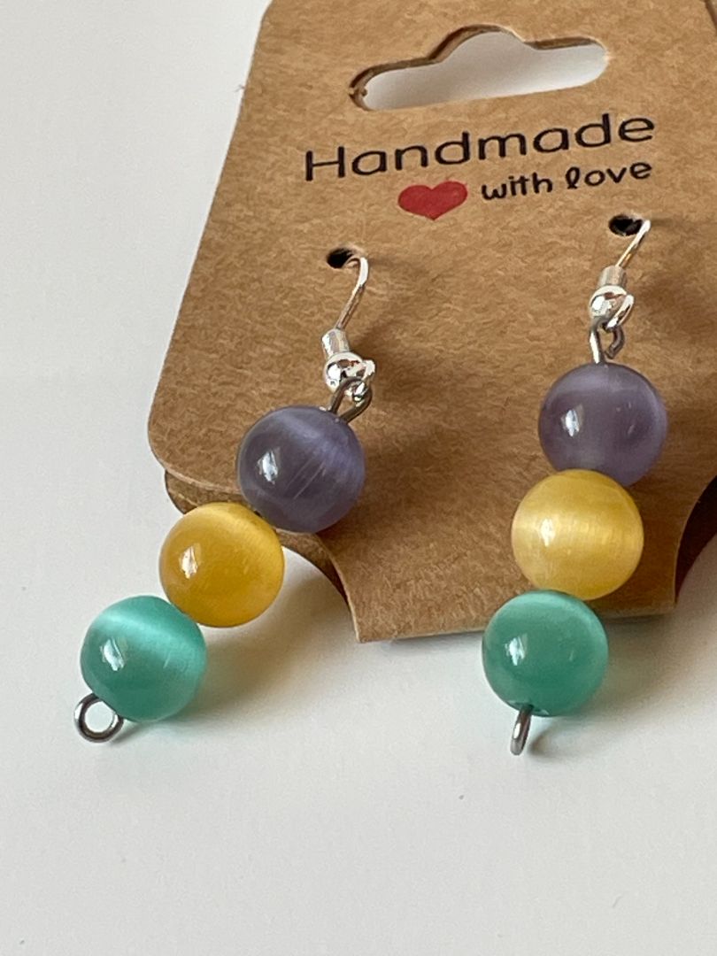 Silver Cat’s Eye Earrings with Ear Hook, 1-Inch Dangle