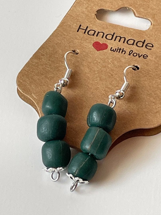 Teal Reconstituted Stone Bead Earrings with Silver Ear Hooks, 1-Inch Dangle