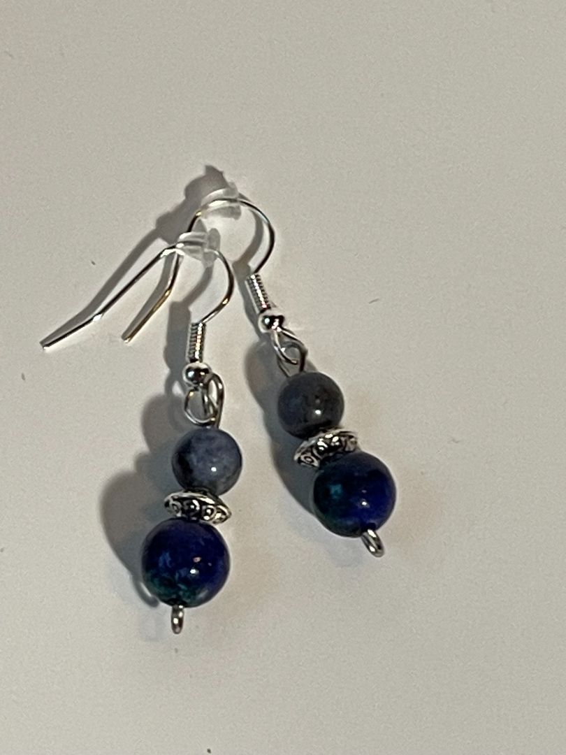 Blue Kyanite and Sodalite Earrings with Silver Spacers, 1-Inch Dangle