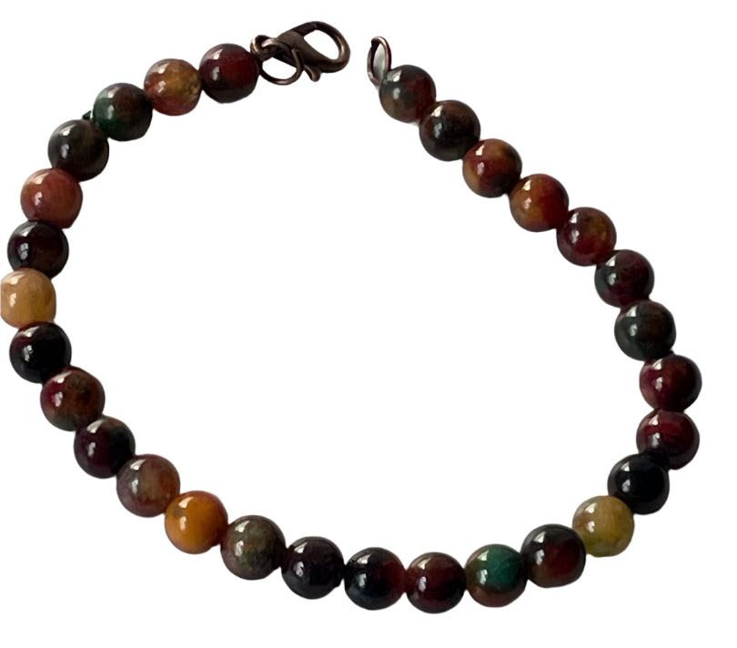 Earth Tone Agate Bead Bracelet with Bronze Lobster Clasp, 7-Inch