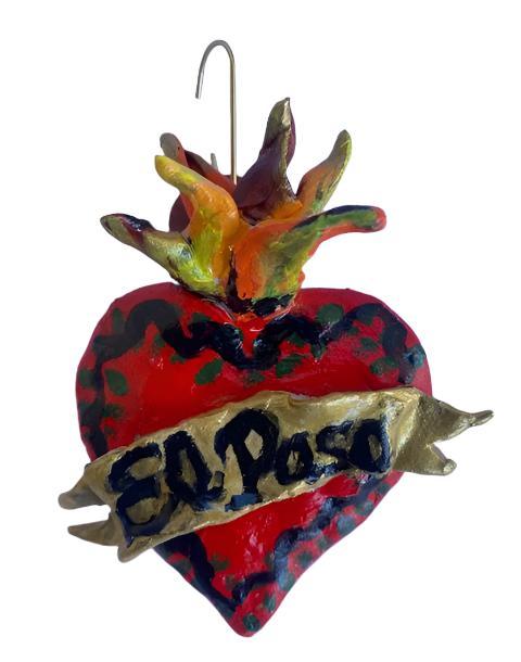 El Paso Heart Clay Ornament – Handcrafted Flaming Heart Design