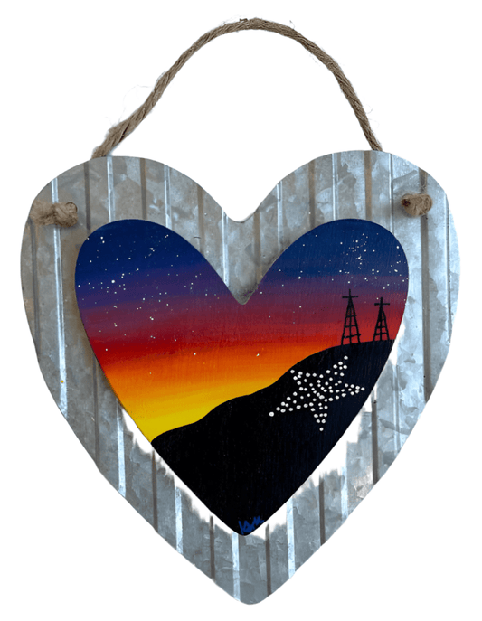 El Paso Sunset Heart Wall Hanging – Handpainted Metal & MDF Layered Art