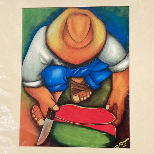 8x10 art print of "El Sabor de Mi Cosecha" by Mancruz Sibaja, showcasing vibrant colors and detailed Mexican-inspired artwork.