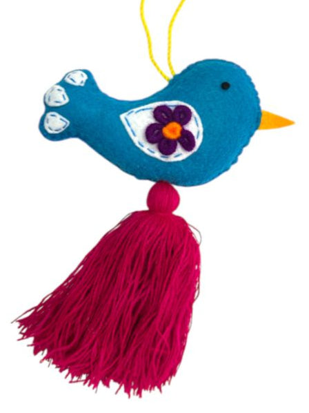 Embroidered Bird Charm – Colorful Handmade Bag or Car Accessory