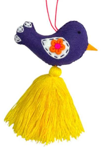 Embroidered Bird Charm – Colorful Handmade Bag or Car Accessory