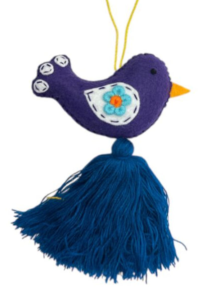 Embroidered Bird Charm – Colorful Handmade Bag or Car Accessory