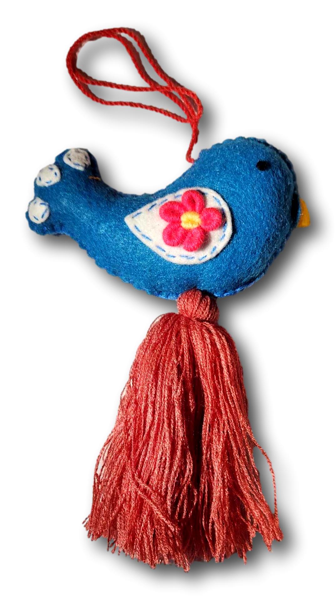 Embroidered Bird Spring Charm – Colorful Handmade Bag or Car Accessory