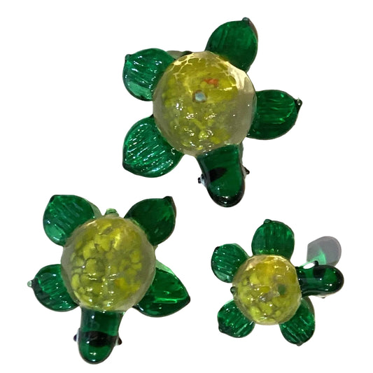 Handmade glass turtle figurine from Ysleta Mission Gift Shop, detailed clear glass sculpture for home and garden décor.