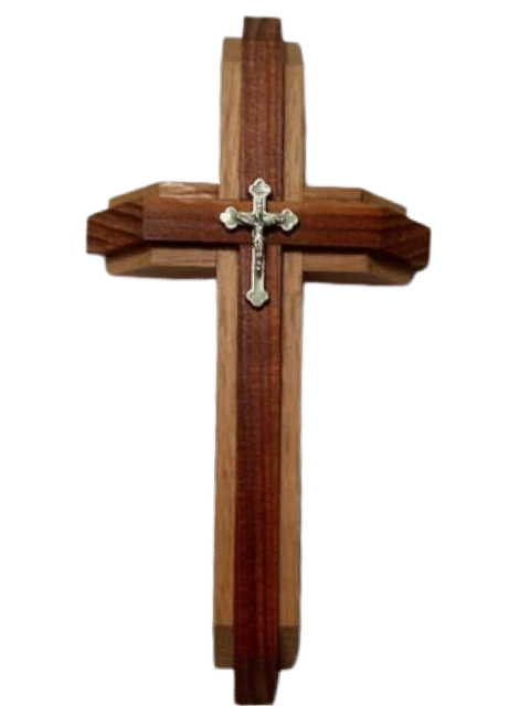 Cross Redwood Oak With White Crucifix 8.5x4.25
