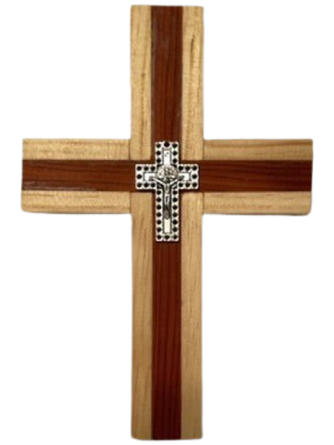 Cross Redwood Cedar With Silver Crucifix 7.5x5.5