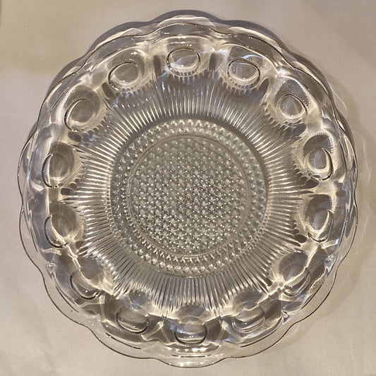 Decorative glass serving plate with gold-tone rim, ideal for home decor and table setting, by Ysleta Mission Gift Shop.