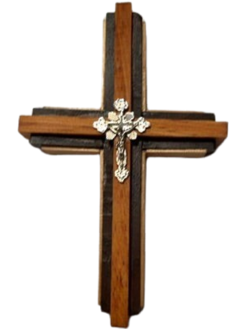 Cross Oak Walnut Cedar With Silver Crucifix 6.5x4.5