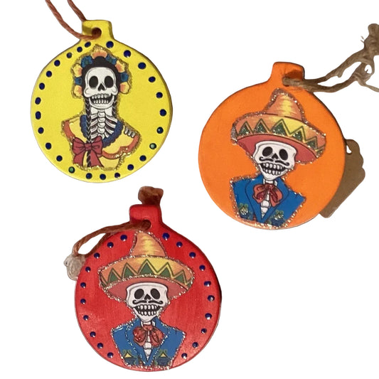Colorful Día De Los Muertos ceramic ornament, 4-inch decorative home and garden ornament by Ysleta Mission Gift Shop.