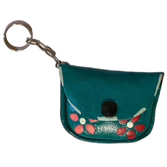 Mini leather coin purse keychain with Western style design from Ysleta Mission Gift Shop, featuring El Paso souvenirs and accessories.