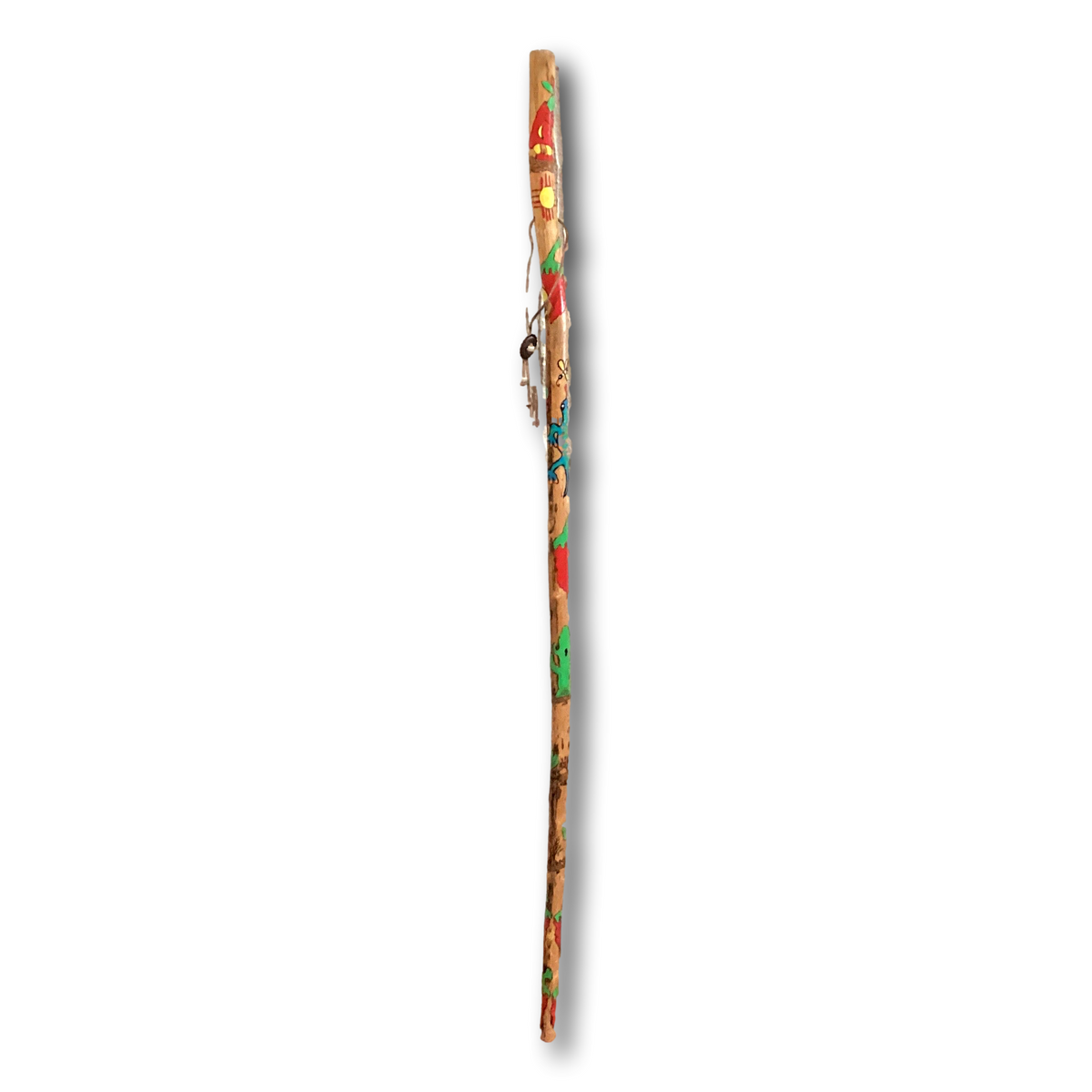 Hand-carved New Mexico motif walking stick by Ysleta Mission Gift Shop, 4.5 ft tall, featuring intricate traditional designs.