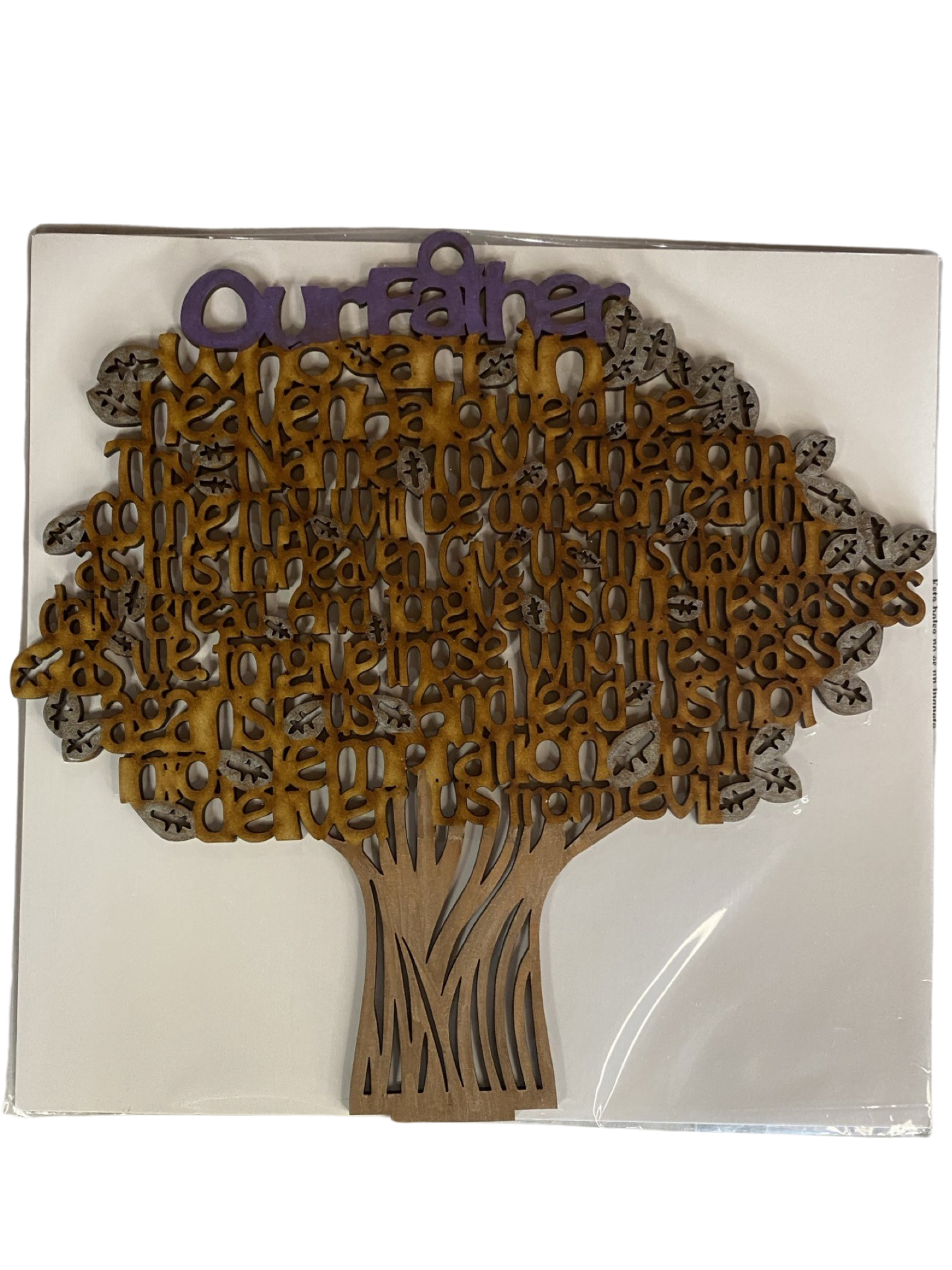 Tree Shaped Our Father Prayer Handpainted Color Lasered L:9.5 inches X W: 9.5 inches