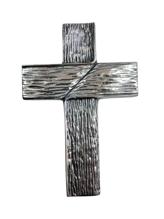 Large Handmade Pewter Cross with Silver Finish – Striking Religious Wall Decor - Ysleta Mission Gift Shop