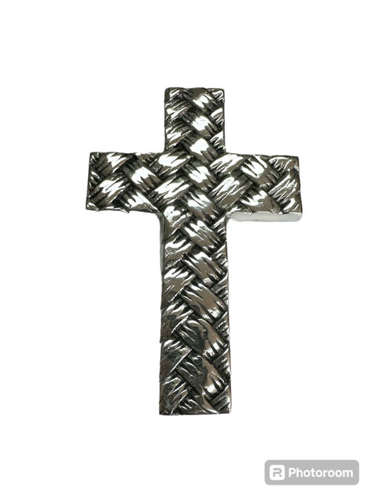 Silver-Finished Large Pewter Cross – Handcrafted Religious Home Accent