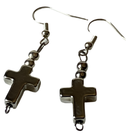 Faith Cross Earrings – 1 Dangle with Silver Charms & Reconstituted Gem Beads