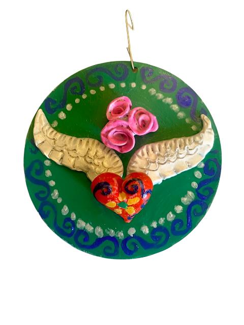 Heart with Wings Ornament – Bas Relief Heart with Wings and Floral Accents