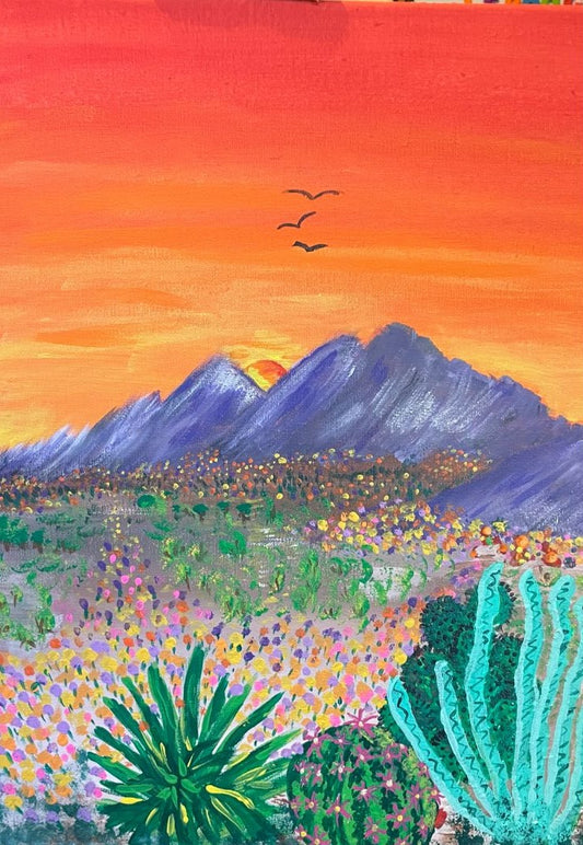 Original Art  Franklin Mountain Poopy El Paso Texas Sunset Acrylic On Canvas 12 x 16