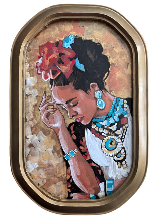 Frida (Metallic) Acrylic Painting – Unique Portrait, 17x20 Inches